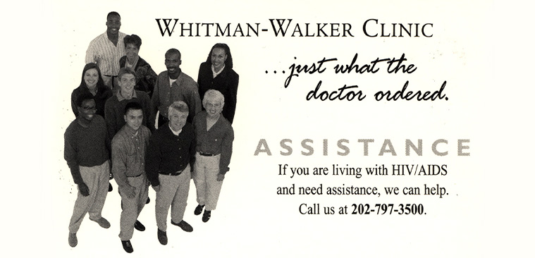 Black and white photograph of a multiracial group of people smiling up at the viewer; another photograph of an African American doctor in a lab coat is below.