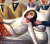 Dettaglio di Nunzia Leonardi in fase di chirurgia, 1914, olio su latta. Dalla Chiesa dell'ospedale Santa Marta, Catania, Sicilia. Cortesia Giuseppe Maimone Editore, Catania e Mario Alberghina.