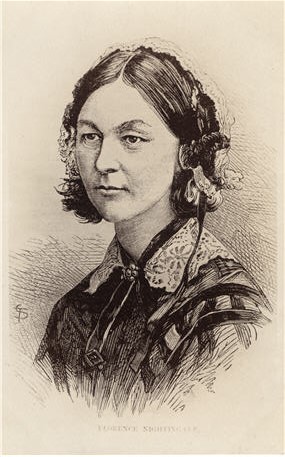 Bust of a White woman (Florence Nightingale). She is looking slightly to the left, unsmiling.