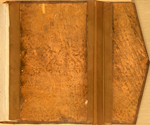 The binding of MS A 69, Ibn al-Nafīs's Sharḥ Kitāb Ṭabi‘at al-insān li-Buqrāṭ (A Commentary on the Hippocratic Treatise On the Nature of Man), is brown leather over pasteboards, with the covers and envelope flap decorated with gilt-tooled central medallions and gilt borders. There are doublures of block-pressed leather.