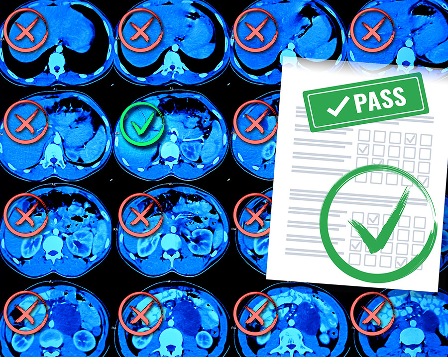 graphic of an artificial intelligence (AI) model passing a medical quiz