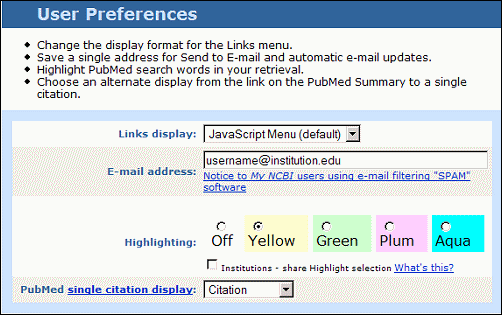 Screen capture of single citation display in MyNCBI's menu.