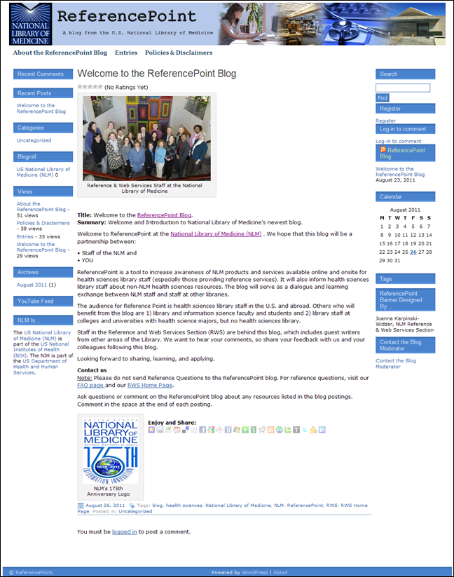 Screen capture of ReferencePoint Blog homepage