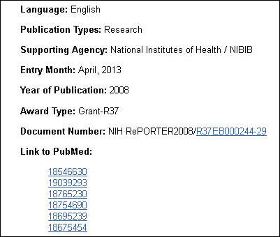 Screen capture of RePORTERTOX record fields (partial record display).