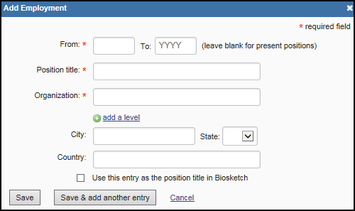 screen shot of Add employment form.