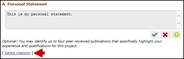 screen shot of Write a personal statement and add up to four citations.