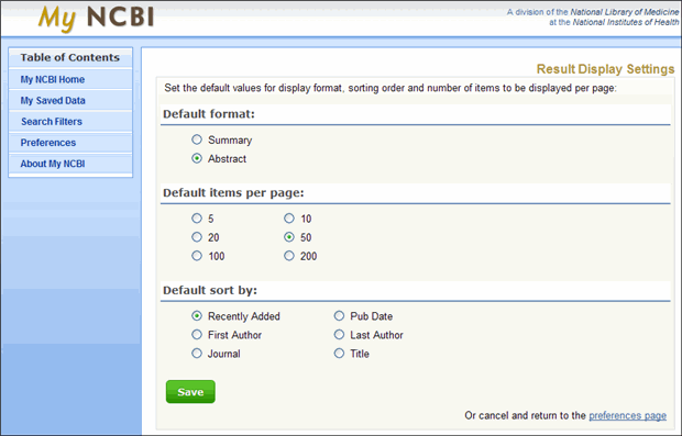 Screen capture of Result Display Settings