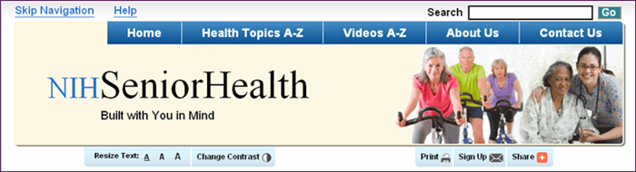 Screen capture of New NIHSeniorHealth Banner