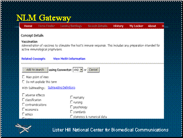 Term Finder display for Vaccination concept