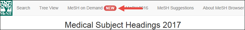 MeSH Browser homepage with a link to the new version of MeSH on Demand
