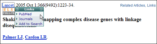 Screen capture of citation context menu.