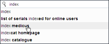 Screen capture of autocomplete terms and phrases after typing index.