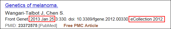 Screen capture of a sample display for journal citation with PubModel = Electronic-eCollection.