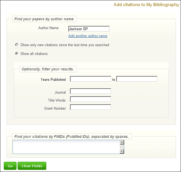 Template to Search for Citations to Add To My Bibliography.