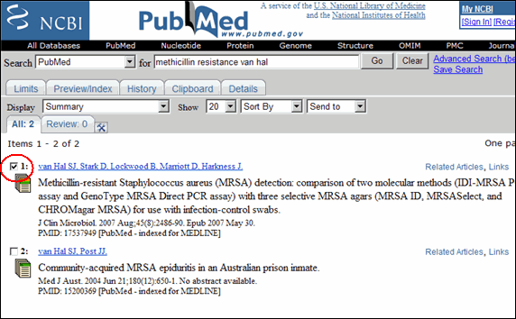 Select citations to download using the checkboxes to the left of each citation.